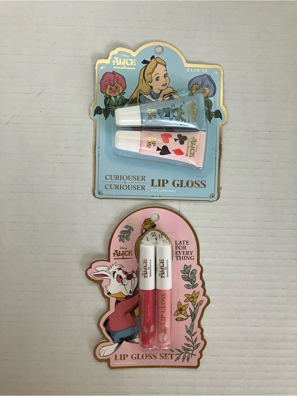 Disney Alice in Wonderland Lip Gloss Set 4 piece - Blue, Pink, White‎ (2) 2 pack